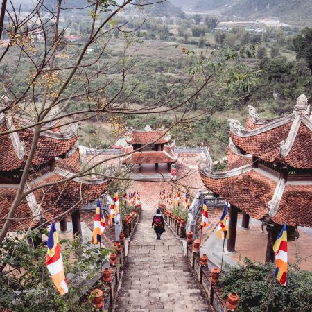 Breathtaking View From Buddhist Temple Truc Lam Phat Tich Close To The Ban Gioc Waterfall In Northern Vietnam