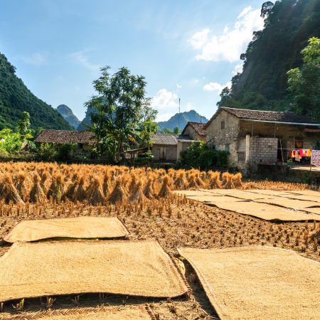 An Ancient Rock Village In Trung Khanh, Cao Bang, Vietnam. Khuoi Ky Old Village Of The Tay Ethnic Group. Indoor Of The House In Village